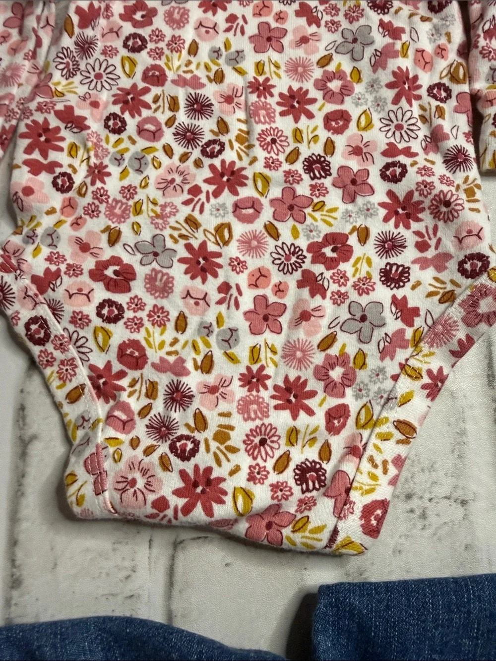 Old Navy Girls Blue Denim Jeans with Pink Floral Embroidery